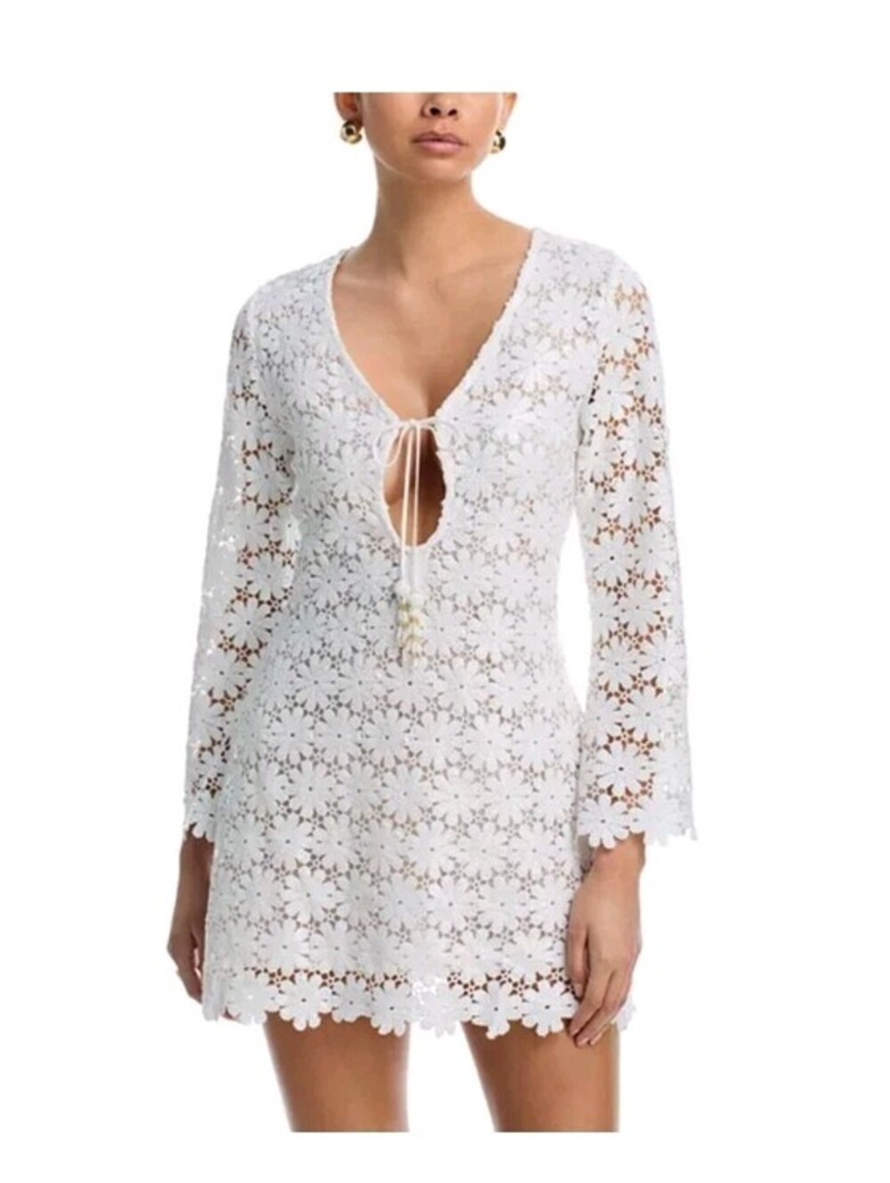 Waimari Womens White Seraphine Sequin Floral Lace Mini Dress XS Coverup Colombia